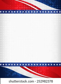 American / USA grunge halftone dotted patriotic frame with ribbon banner  on top and bottom as header and footer. A traditional vintage american poster design