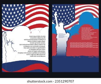 American USA patriotic grunge templates Set of background, greeting, card, poster, holiday, cover, layout. placeholder text Lorem ipsum minimalist style for web, social media, print