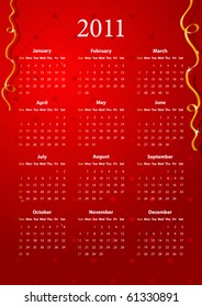 Amerikanischer Vektorroter Kalender 2011, ab Sonntag
