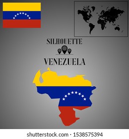 American Venezuela outline world map silhouette vector illustration, creative design background, national country flag, objects, element, symbols from countries all continents set.