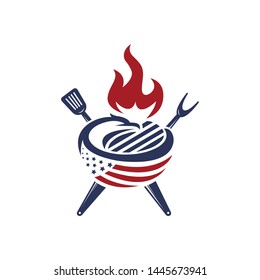 american veteran barbeque logo with strong concept and eagle mix with the flag  bbq logo vector