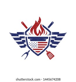 american veteran barbeque logo with strong concept and eagle mix with the flag  bbq logo vector