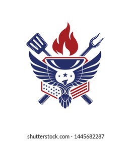 american veteran barbeque logo with strong concept and eagle mix with the flag  bbq logo vector