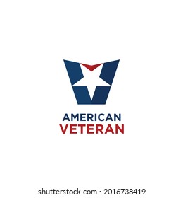 American Veteran Logo Design. Letter V and Star Icon. Vector Illustration.