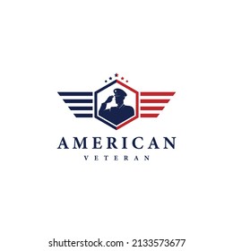 american veteran shield patriotic national emblem logo design vector