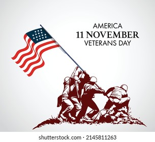 American Veteran's Day Design. Soldier Hand Holding American Flag Vector Illustaration
