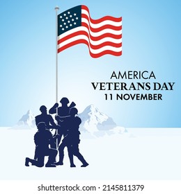 American Veteran's Day Design. Soldier Hand Holding American Flag Vector Illustaration
