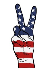 American Victory Hand Sign Vector Illustration - Hand Drawn