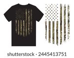 American Vintage Flag with Camouflage T Shirt Design