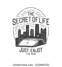 american vintage illustration the secret of life just enjoy the ride for t shirt design