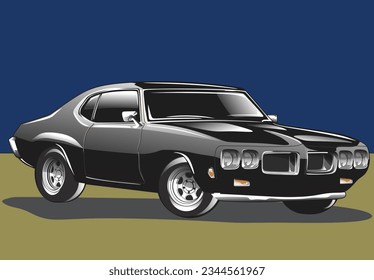 american vintage muscle car in vector design