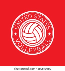 An American volleyball crest in vector format. This round shield features stars, text that says United States, and a volley ball.