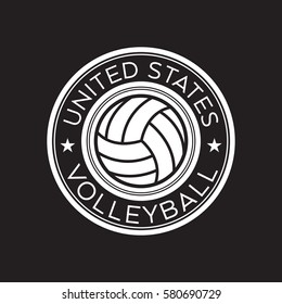 An American volleyball crest in vector format. This round shield features stars, text that says United States, and a volley ball.