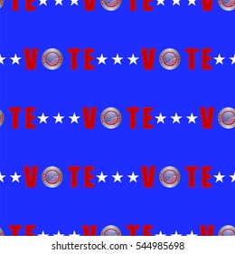 American Vote Seamless Pattern on Blue Background.