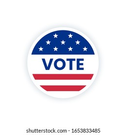 American vote sticker with USA flag and word vote. Voting sticker or label in modern trendy style. Patriotic badge for US, american voting. Vector illustration