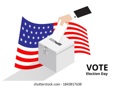 American voter voting to ballot drop box for election day campaign