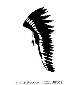 American Warbonnet Silhouette for Laser Cutting or Craft. Eagle Feather hat fashion accessory. Native Indian Headdress. Thanksgiving and Halloween Isolated Vector Costume Illustration.