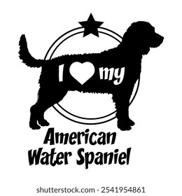 American Water Spaniel Hund Silhouette, ich liebe meinen Hund, Hund, Hunderassen, Logo, Vektor, Silhouette, Tier, Illustration, Symbol, Zeichen, schwarz, Haustier,