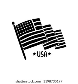 American waving flag, Independence Day hand drawn retro design element vector Illustration on a white background