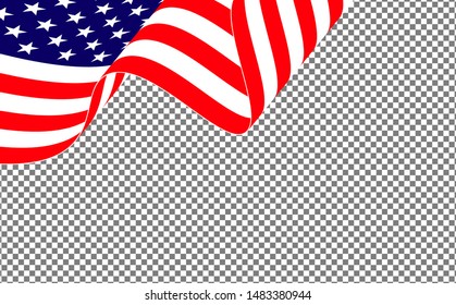 American waving flag on transparent backgorund. Waving flag United states of america, vector