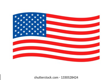 American Waving flag on white background. Coloured USA flag. Vector illustration of american flag