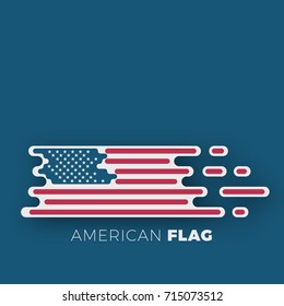 American waving flag styled abstract flat background, national symbol, red, white and blue with stars and stripes. Vector image for banners, icons, badges and posters.