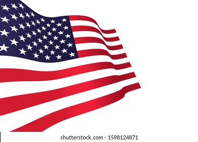 American waving flag. USA waving flag on the wind.  Independence day in America. Vector illustration.