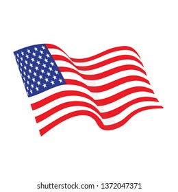 American waving flag vector icon. National symbol, red, white and blue with stars