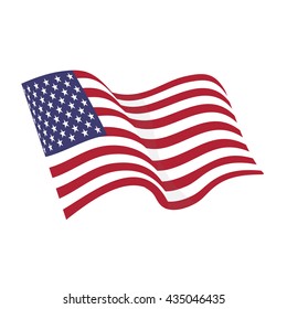 American waving flag vector icon, national symbol, red, white and blue with stars