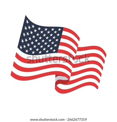 American waving flag vector icon, national symbol, red, white and blue with stars