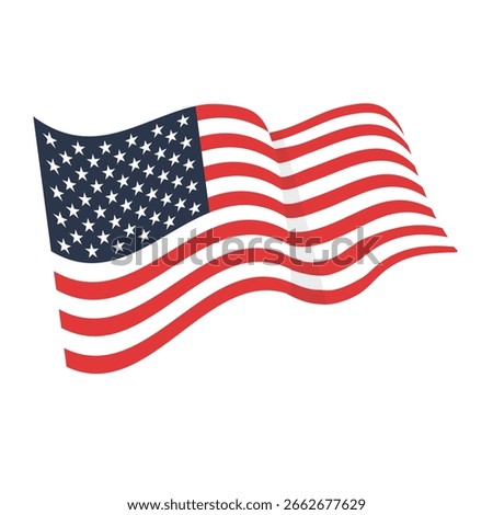 American waving flag vector icon, national symbol, red, white and blue with stars