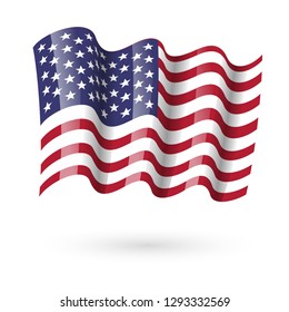 American waving flag. Vector illustration of flag of USA. Patriotic banner