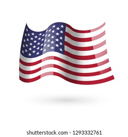 American waving flag. Vector illustration of flag of USA. Patriotic banner