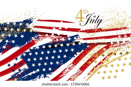 American waving flags for Independence day, the 4th of July, painted with the brush