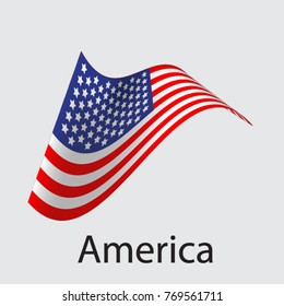 American wavy flag. Icon on gray background. Vector illustration