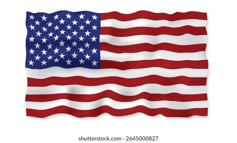 American wavy flag for USA Independence Day vector banner, greeting card. Distorted USA Flag design. For the 4th of July patriotic holiday. Vector EPS10.