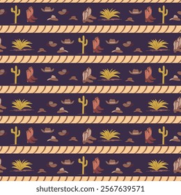 The American Western Country Symbols with Rope Stripes creating a seamless pattern print background