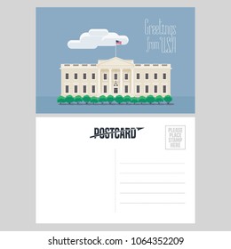 American White House vector illustration. Design element for airmail card sent from USA for travel to America concept with famous landmark 