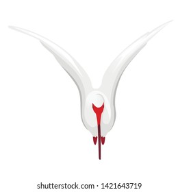 American white ibis flying flapping his wings flat vector illustration cartoon animal design white bird with red beak on white background front view