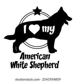 American White Shepherd Hund Silhouette, ich liebe meinen Hund, Hund, Hunderassen, Logo, Vektor, Silhouette, Tier, Illustration, Symbol, Zeichen, schwarz, Haustier,