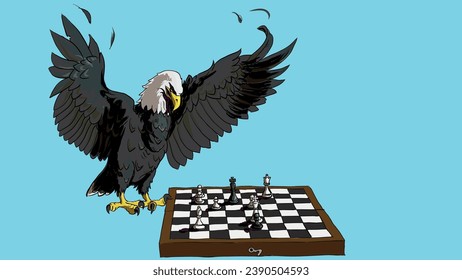 American white-headed eagle playing chess	