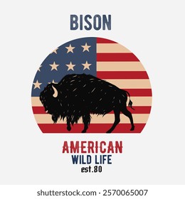 The American Wild Life with Bison Animal is perfect for print, apparel, etc 