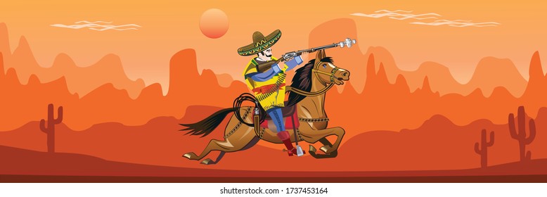 American wild west desert and Mexican horse rider