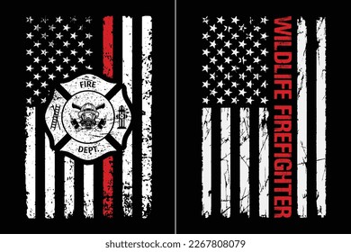 American Wildlife Firefighter. Fire Department With USA Flag Design