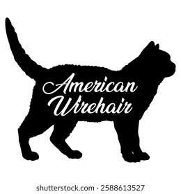 American Wirehair. cat silhouette, cat, cat breeds, logo, vector, silhouette,  animal, illustration, icon, sign, design, black, symbol, pet, love
