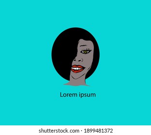 American woman with a classic hairstyle and  a beautiful smile in vector. Template for use. Vector illustration isolated on a blue background.