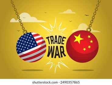 American wrecking ball and China smashes each other. Representing the tense relation between American and China. due the Trade War.