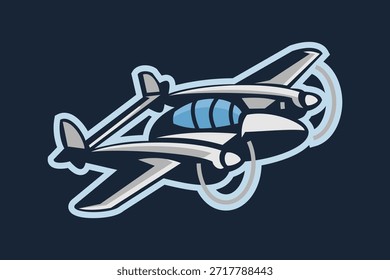 Ilustración vectorial de avión de combate americano ww2. logotipo de aeronave simple, equipo militar.