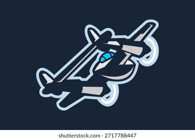 Ilustración vectorial de avión de combate americano ww2. logotipo de aeronave simple, equipo militar.