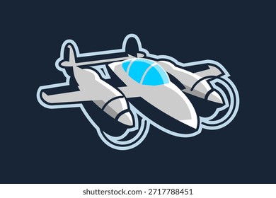 Ilustración vectorial de avión de combate americano ww2. logotipo de aeronave simple, equipo militar.